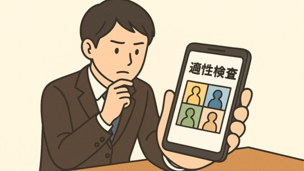 自分の適性をスマートフォンで調べている男性